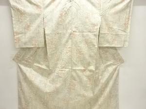 アンティーク　短冊に花古典柄模様織出し手織り紬着物